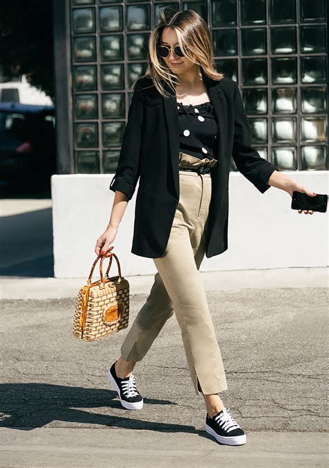 dressy outfit with sneakers.